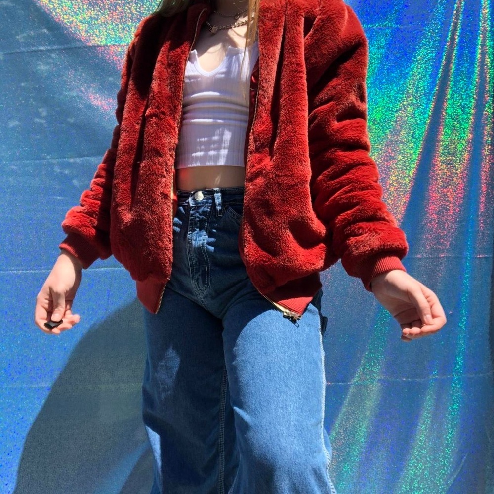 Forever 21 red fuzzy zip up hoodie! ❤️